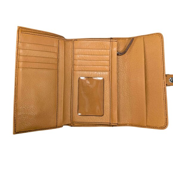 Talbots Leather Tan Camel Folding Soho Flap Wallet Checkbook Coin ID - Picture 6 of 11